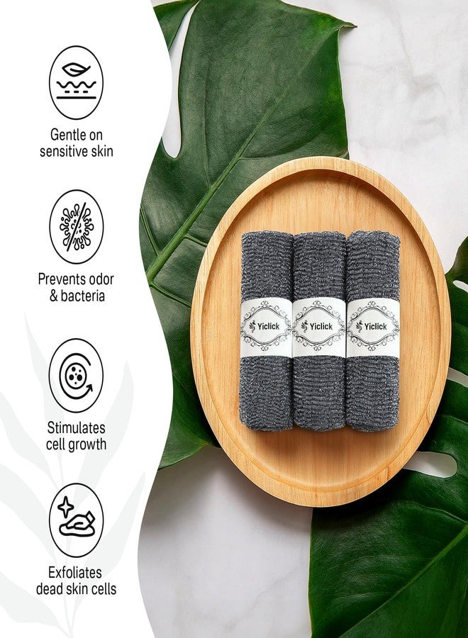 Yiclick Exfoliating Washcloth Towel, Japanese Exfoliating Bath Wash Cloth for Body Exfoliation, Korean Back Scrubber Washer for Shower, African Net Sponge Brush Loofah Exfoliator (Grey) - Image 2